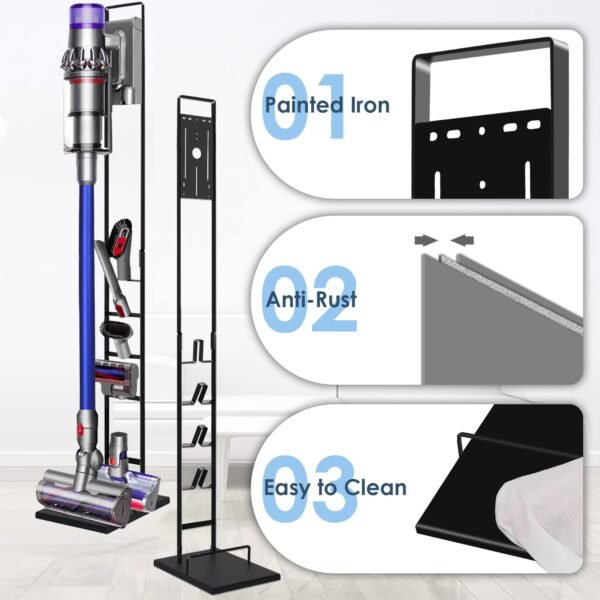 Lasvea Vacuum Stand for Dyson V6, V7, V8, V10, V11, V12, V15 Cordless Cleaners - Heavy Base Metal Bracket Holder with Trigger Lock, On/Off Control Clamp, Accessory & Attachment Storage - 图片 9