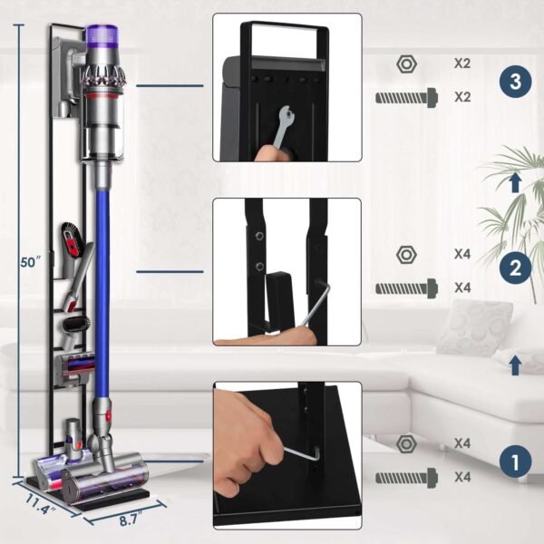 Lasvea Vacuum Stand for Dyson V6, V7, V8, V10, V11, V12, V15 Cordless Cleaners - Heavy Base Metal Bracket Holder with Trigger Lock, On/Off Control Clamp, Accessory & Attachment Storage - 图片 8