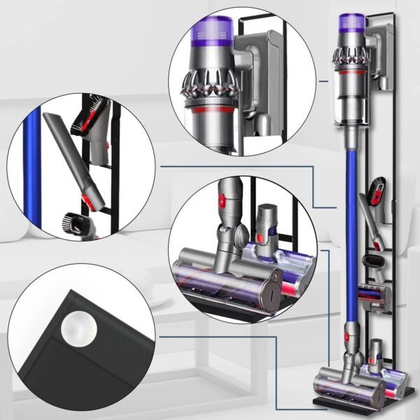 Lasvea Vacuum Stand for Dyson V6, V7, V8, V10, V11, V12, V15 Cordless Cleaners - Heavy Base Metal Bracket Holder with Trigger Lock, On/Off Control Clamp, Accessory & Attachment Storage - 图片 7
